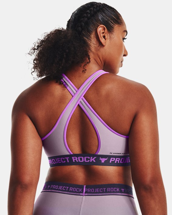 Women's Project Rock Crossback Disrupt Sports Bra, Purple, pdpMainDesktop image number 6